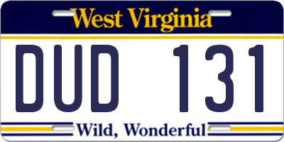 WV license plate DUD131