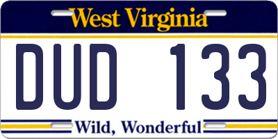 WV license plate DUD133