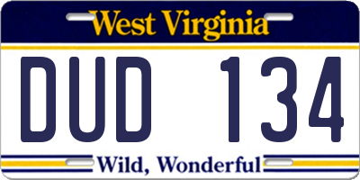 WV license plate DUD134
