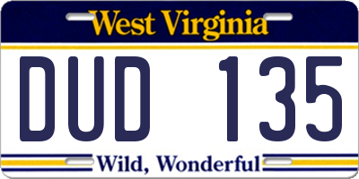 WV license plate DUD135