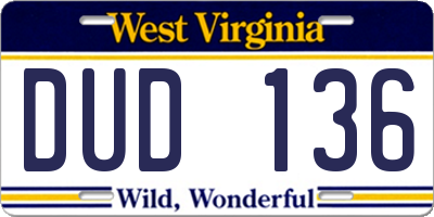 WV license plate DUD136