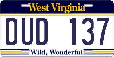 WV license plate DUD137