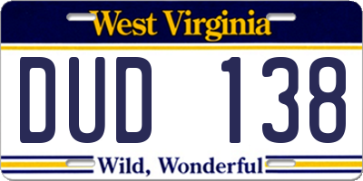 WV license plate DUD138