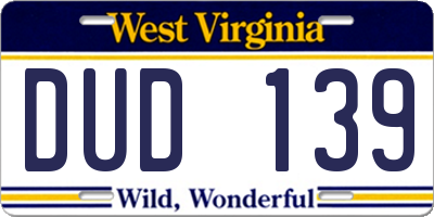 WV license plate DUD139