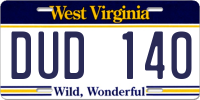 WV license plate DUD140