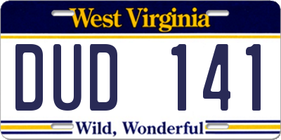 WV license plate DUD141
