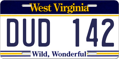 WV license plate DUD142