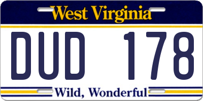 WV license plate DUD178