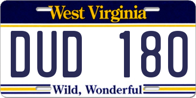 WV license plate DUD180