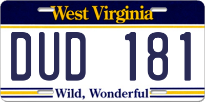 WV license plate DUD181