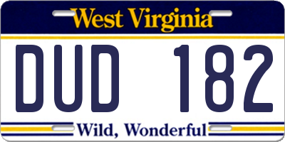 WV license plate DUD182