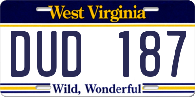 WV license plate DUD187