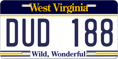 WV license plate DUD188