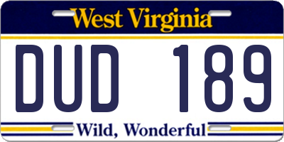 WV license plate DUD189