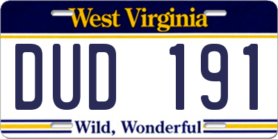 WV license plate DUD191