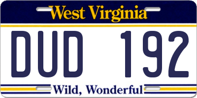 WV license plate DUD192