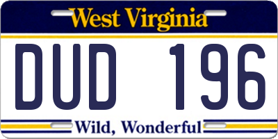 WV license plate DUD196