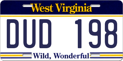 WV license plate DUD198