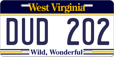 WV license plate DUD202