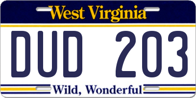 WV license plate DUD203