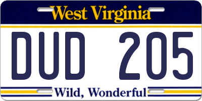 WV license plate DUD205