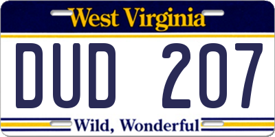 WV license plate DUD207