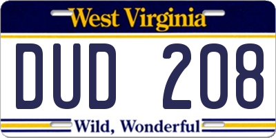WV license plate DUD208