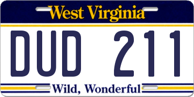 WV license plate DUD211