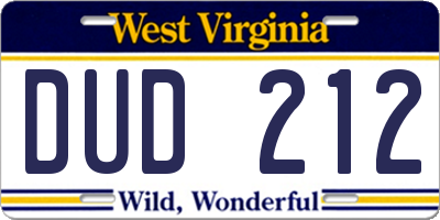 WV license plate DUD212