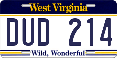 WV license plate DUD214