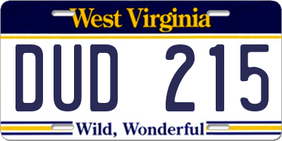 WV license plate DUD215