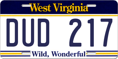 WV license plate DUD217