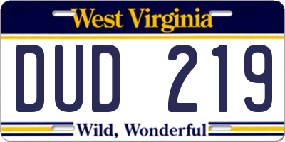 WV license plate DUD219