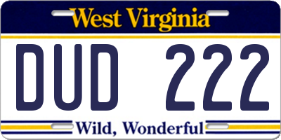 WV license plate DUD222