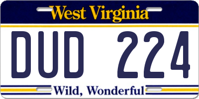 WV license plate DUD224