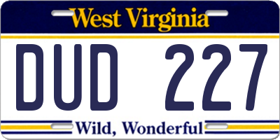 WV license plate DUD227