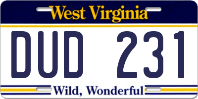 WV license plate DUD231