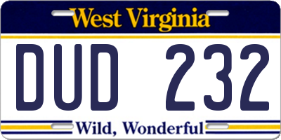 WV license plate DUD232