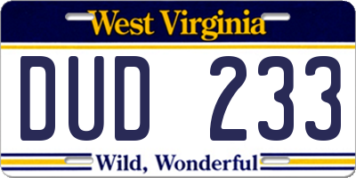 WV license plate DUD233