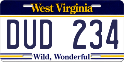 WV license plate DUD234