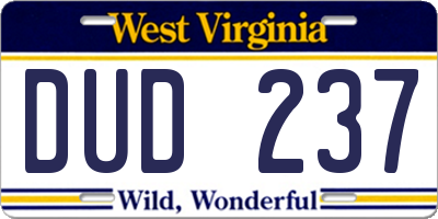 WV license plate DUD237