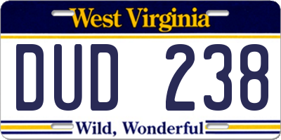 WV license plate DUD238