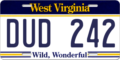 WV license plate DUD242