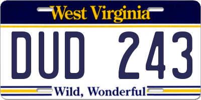 WV license plate DUD243