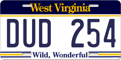 WV license plate DUD254