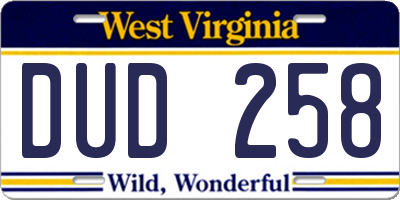 WV license plate DUD258