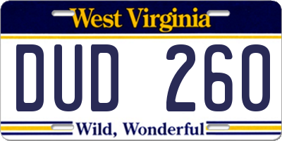 WV license plate DUD260
