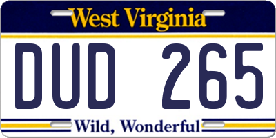 WV license plate DUD265