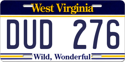 WV license plate DUD276