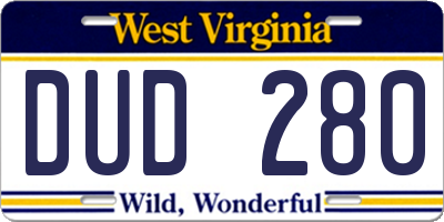 WV license plate DUD280